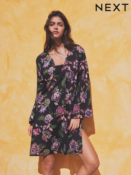 Black Floral Cover-Up Kaftan (N09292) | €19