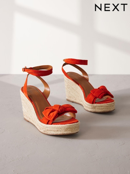 Orange Signature Leather Bow Wedges (N09310) | AED82