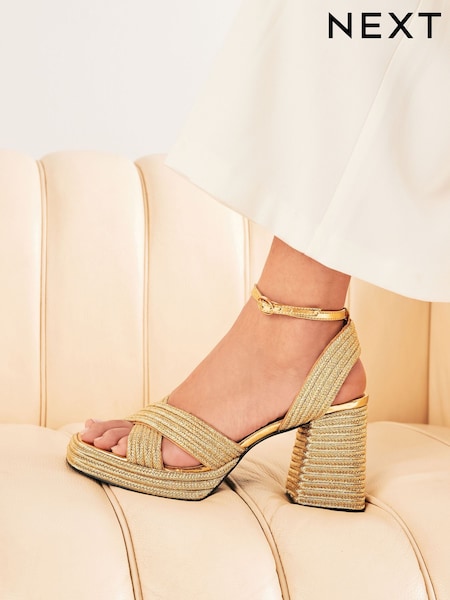 Gold Forever Comfort® Flare Platform Sandals (N09323) | 132 QAR
