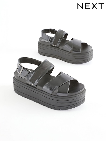 Black Standard/Wide Fit Chunky Wedge Sandals (N09337) | AED79