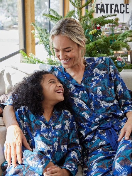 FatFace Blue Snow Leopard Woven Pyjama Set (N09424) | €17.50
