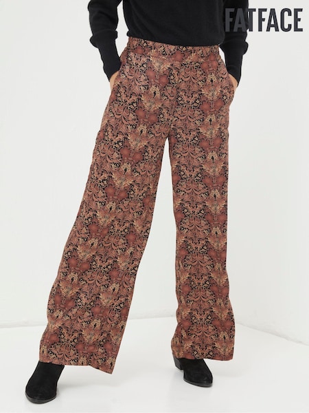 FatFace Black Art Floral Satin Printed Trousers (N09429) | €37