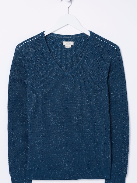 FatFace Blue Estelle V-Neck Sparkle Jumper (N09446) | €35