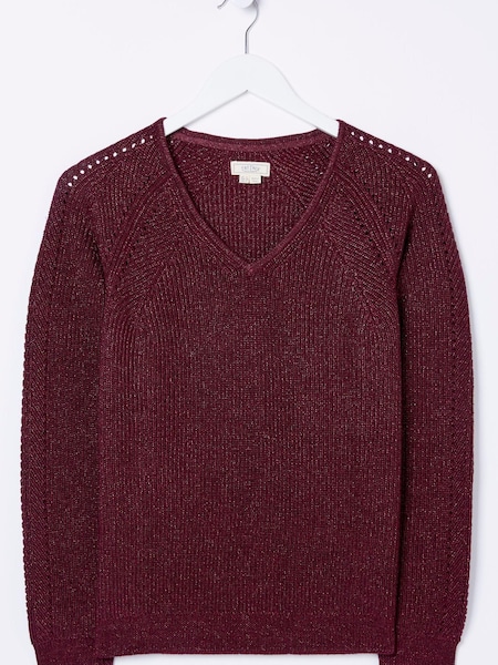 FatFace Purple Estelle V-Neck Sparkle Jumper (N09447) | €35
