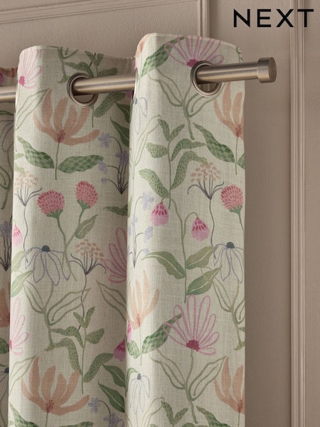 Floral Print Touch Of Linen Eyelet Blackout/thermal Curtains