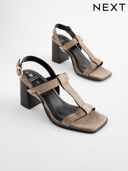 Taupe Forever Comfort® Leather T-Bar Block Heel Sandals (N09704) | €17