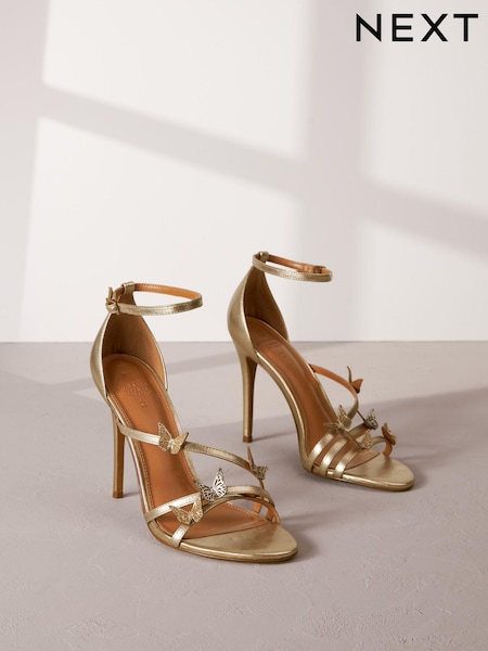 Gold Signature Leather Butterfly High Heel Sandals (N09720) | AED72