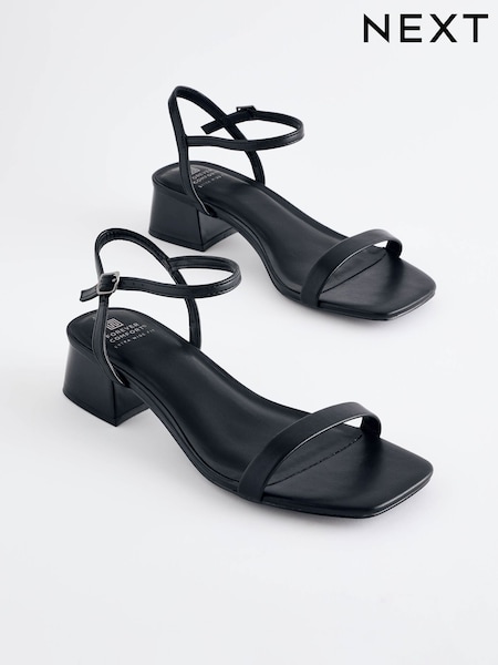 Black Forever Comfort® Low Leather Heel Sandals (N09936) | €17.50