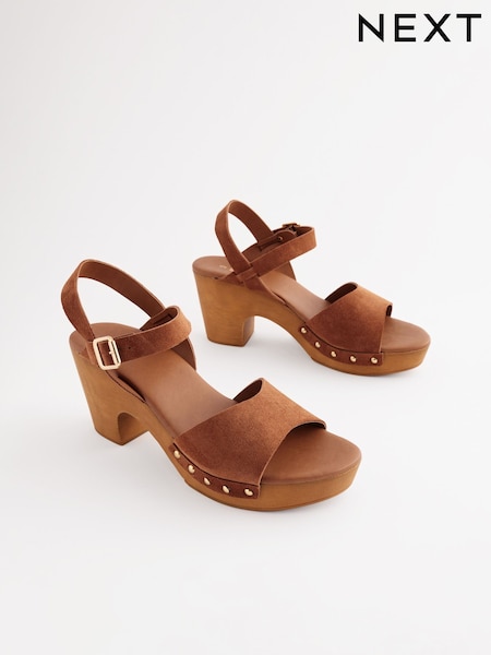 Tan Brown Clog Heeled Sandals (N09952) | OMR10