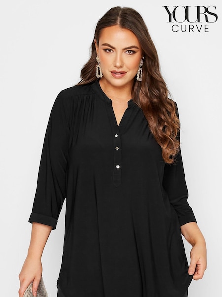 Czarny - Yours Curve London Half Placket Blouse (N09954) | 102 zł