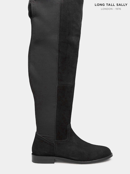 Long Tall Sally Black Stretch Over The Knee Suede Boots (N09964) | AED335