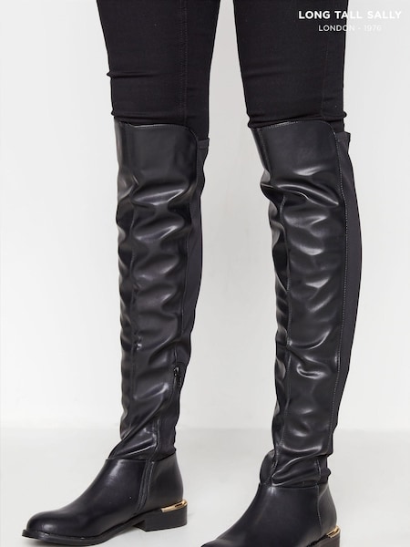 Long Tall Sally Black PU Stretch Boots (N09965) | ₪352