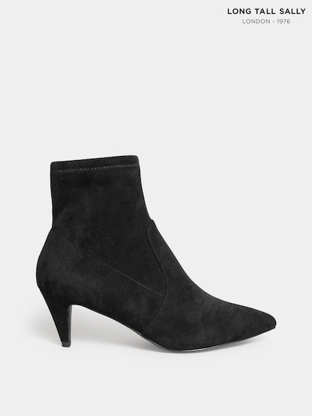 Long Tall Sally Black Heeled Kitten Suedette Boots (N09968) | €34