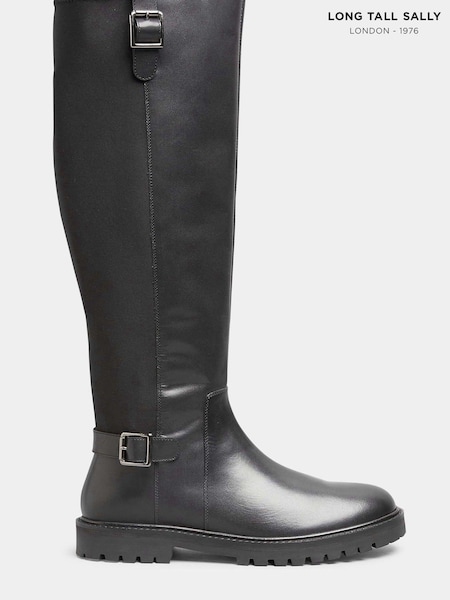 Long Tall Sally Black Leather Cleated Calf Boots (N09999) | €66