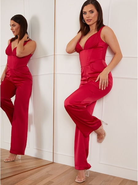 Chi Chi London Red Petite Corset Style Jumpsuit (N0X988) | €49