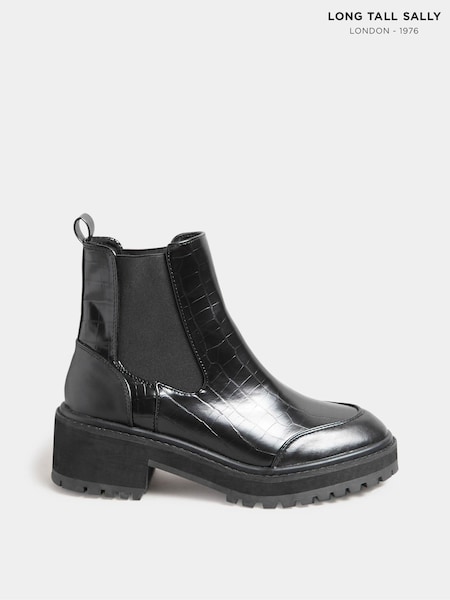 Long Tall Sally Black Chunky Chelsea Croc Effect Boots (N10016) | 161 QAR