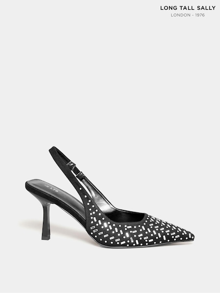 Long Tall Sally Black Slingback Kitten Heel Court Shoes (N10025) | €34