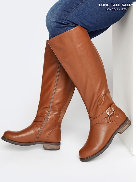 Long Tall Sally Brown Leather Riding Boots (N10042) | AED291