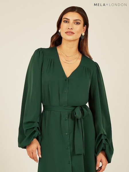 Verde - Rochie tip cămașă cu mânecă balon Mela (N10048) | 161 LEI