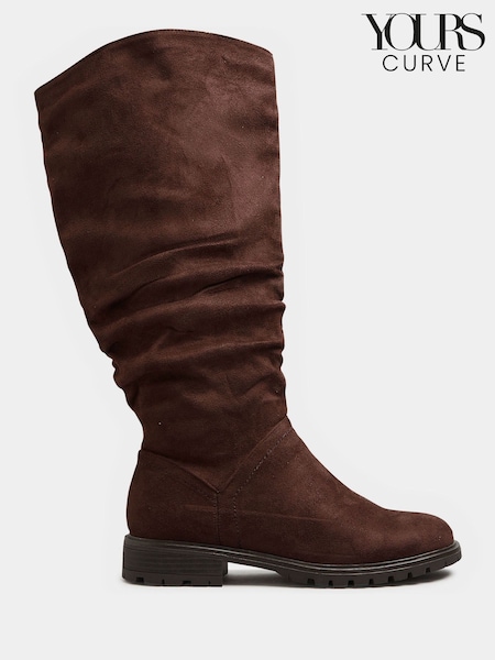 Yours Curve Brown Wide Fit Ruched Cleated Boots (N10285) | €34