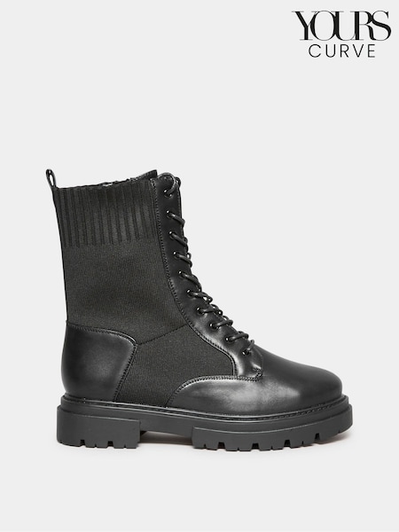 Yours Curve Black Wide Fit Sock Lace Up Boots (N10301) | €34