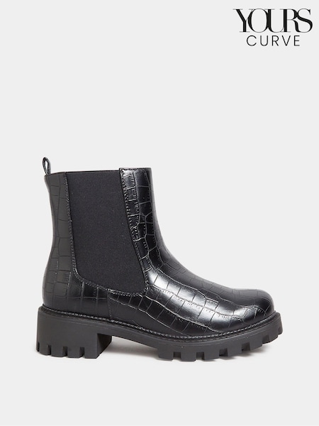 Yours Curve Extra Wide Fit Chunky Chelsea Croc Effect Boots (N10312) | 14 €