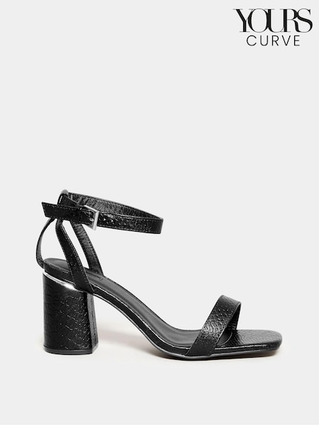 Yours Curve Black Extra Wide Fit Snake Print Block Heels Sandals (N10322) | €21.50