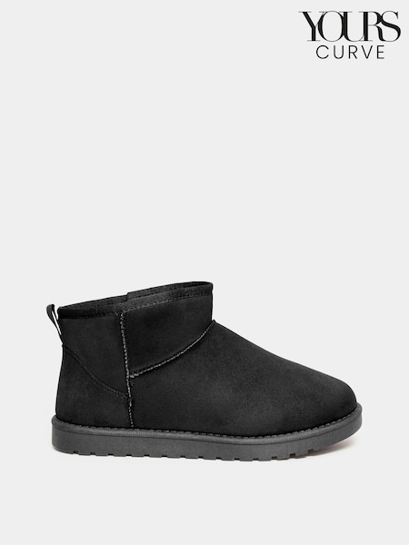 Yours Curve Black Extra-Wide Fit Mini Faux Fur Boots (N10333) | €19