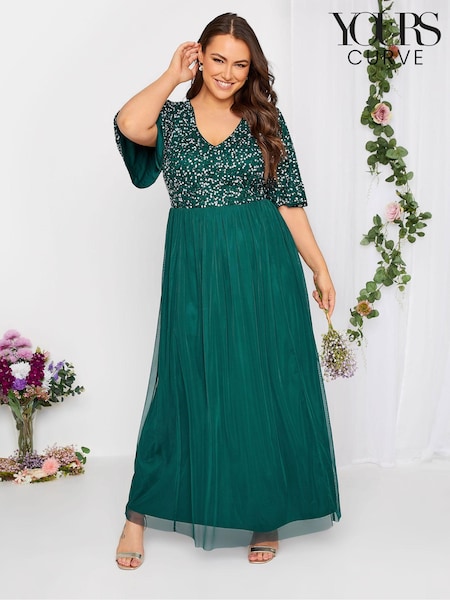Yours Curve Luxe Embellished Angel Sleeve Maxi Dress (N10336) | ‏478‏₪