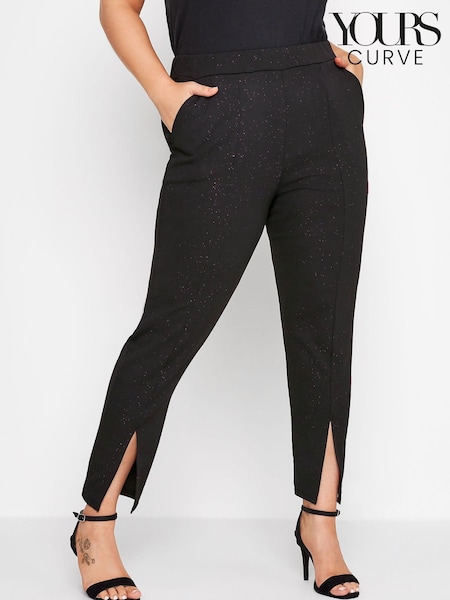 Yours Curve Black Limited Split Glitter Trousers (N10343) | €17.50