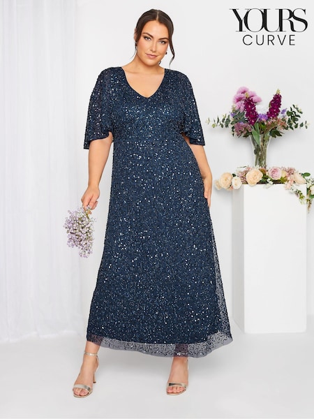 Yours Curve Luxe Embellished V-Neck Angel Sleeve Maxi Dress (N10347) | €213