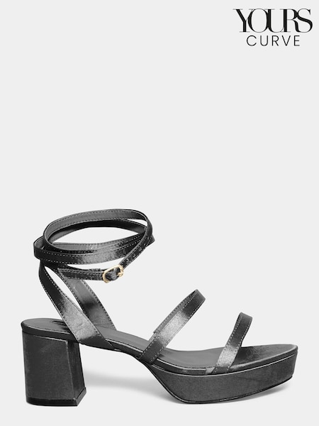 Yours Curve Black Wide-Fit Strappy Platform Heels (N10353) | €25