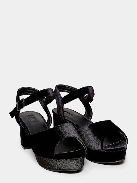 Yours Curve Black Extra-Wide Fit Velvet Peep Toe Platform Heels (N10356) | €25