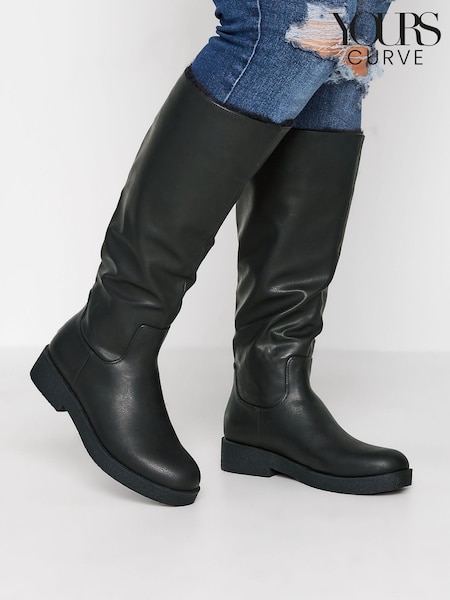 Yours Curve Black Wide-Fit Faux Fur Lined Calf Boots (N10384) | €31