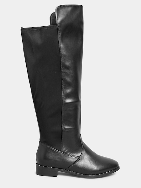 Yours Curve Black Wide Fit Studded Rand Over The Knee PU Boots (N10385) | €38