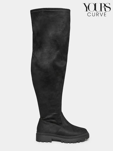 Yours Curve Black Extra-Wide Fit Over The Knee Cleated Boots (N10449) | €26