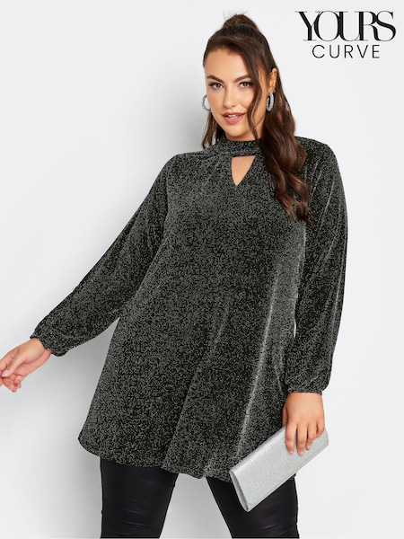 Yours Curve Black London Glitter Cut Out Swing Top (N10463) | €20