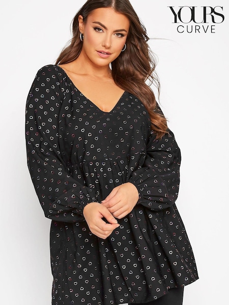 Yours Curve Black Limited Heart Blouse (N10473) | €15.50