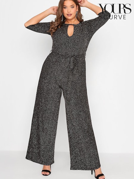 Yours Curve Black London Glitter Party Keyhole Jumpsuit (N10486) | €14