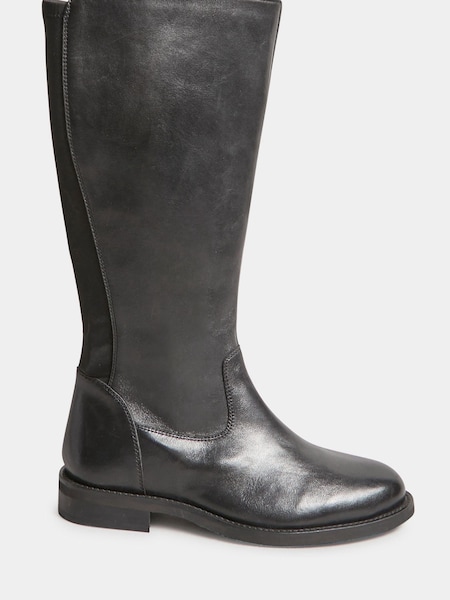 Yours Curve Black Wide Fit Leather Stretch Knee Boots (N10519) | €56