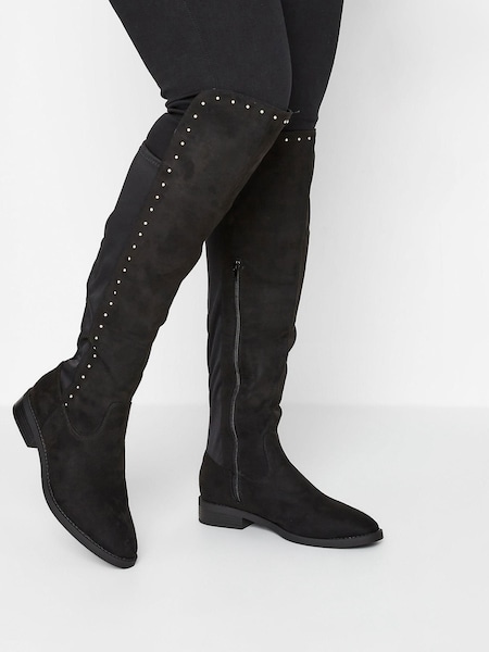 Yours Curve Black Wide Fit Over The Knee Boots With Stud Detail (N10520) | €38