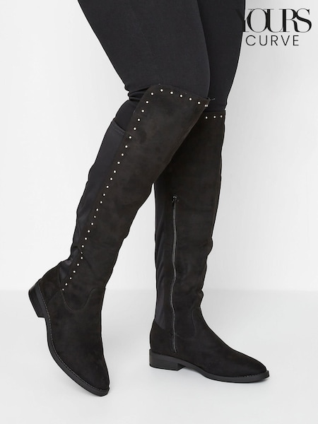 Yours Curve Black Extra Wide Over The Knee Boots With Stud Detail (N10521) | €38