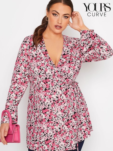 Yours Curve Pink Limited Wrap Flute Sleeve Top (N10529) | €19