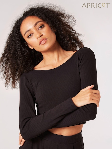 Apricot Black Ribbed Low Back Top (N10619) | €18.50