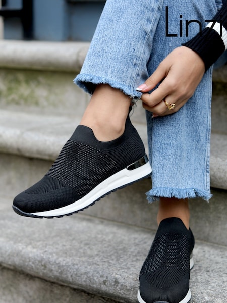 Linzi Black Storme Trainers with Diamante Embellishment (N10623) | ₪201
