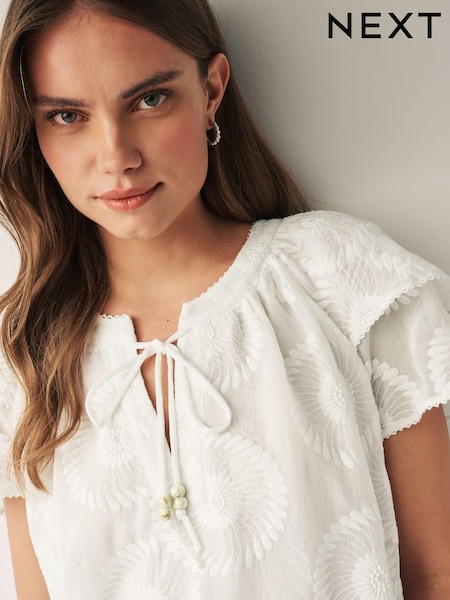 White Tie Neck Double Sleeve Sunflower Blouse (N10636) | € 5