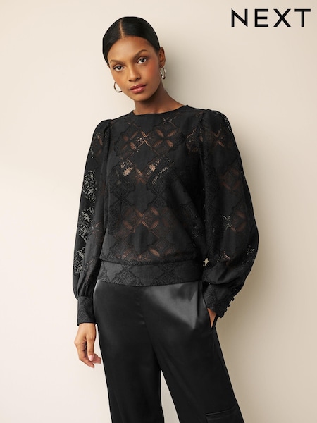 Black Lace Long Sleeve Blouse (N10835) | €19
