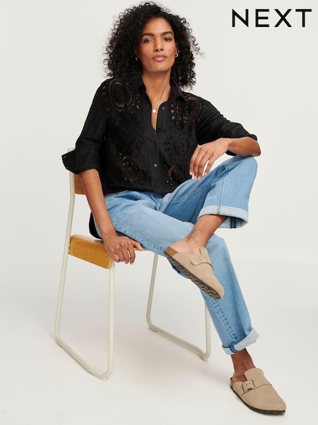 Black Long Sleeve Crochet Insert Shirt (N11034) | €20