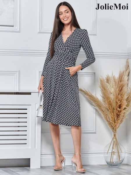 Черный - Jolie Moi Long Sleeve Jersey Midi Dress (N11077) | €24