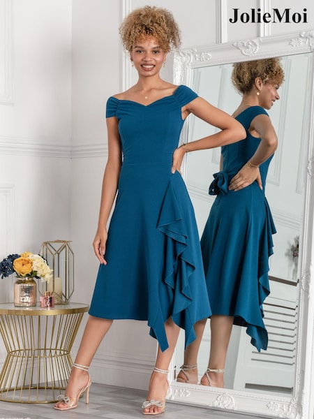 Petrolblau - Jolie Moi Desiree Frill Fit & Flare Dress (N11079) | 21 €